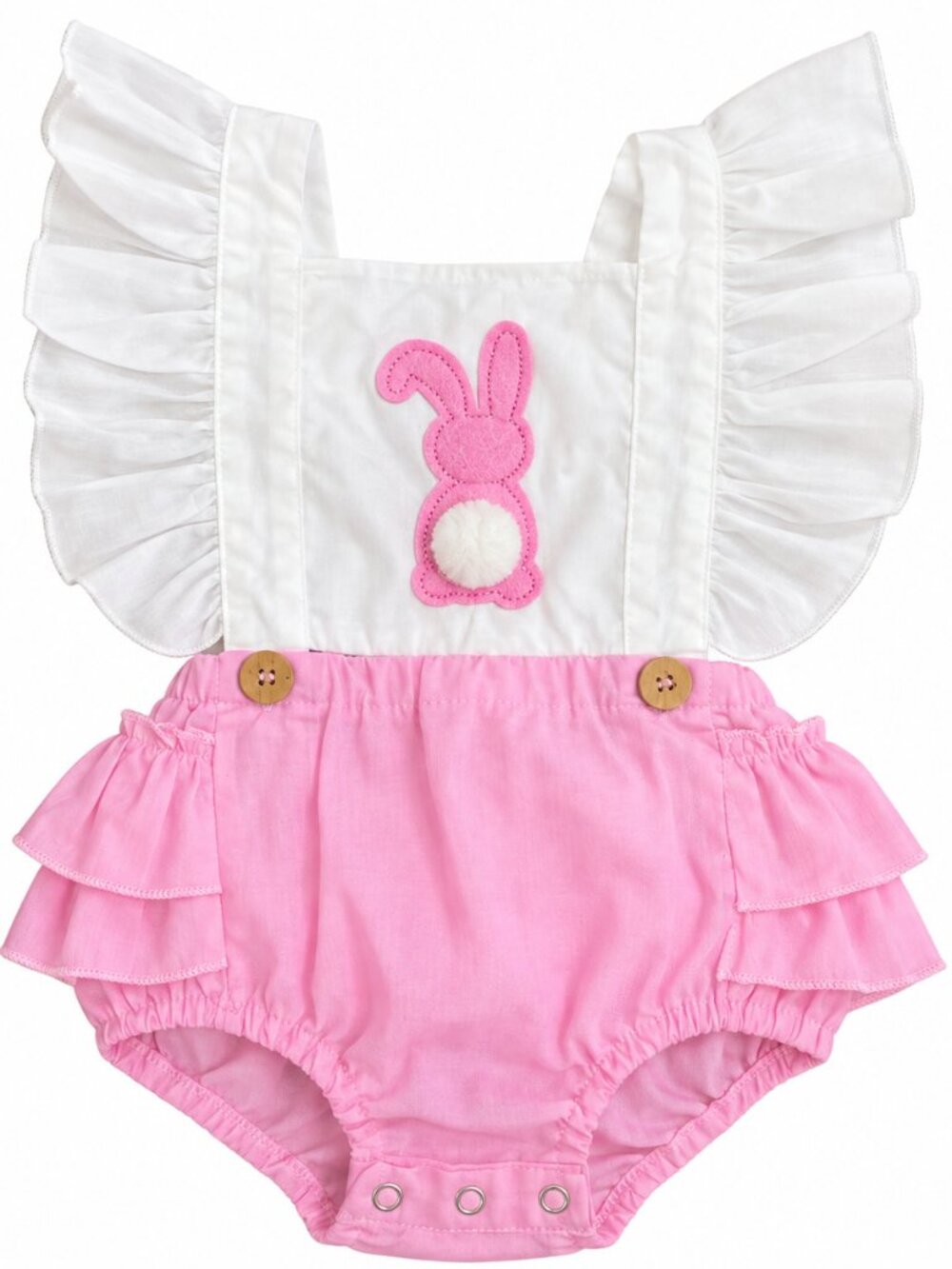 Baby Girl 6-12M Pink Bunny Romper Ruffle Easter Outfit Cotton